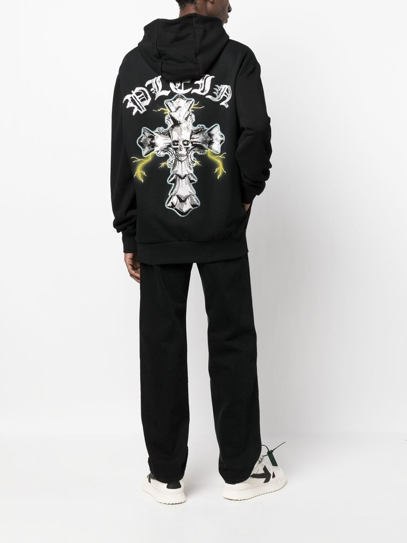 PHILIPP PLEIN gothic-print rhinestone-embellished hoodie outlook