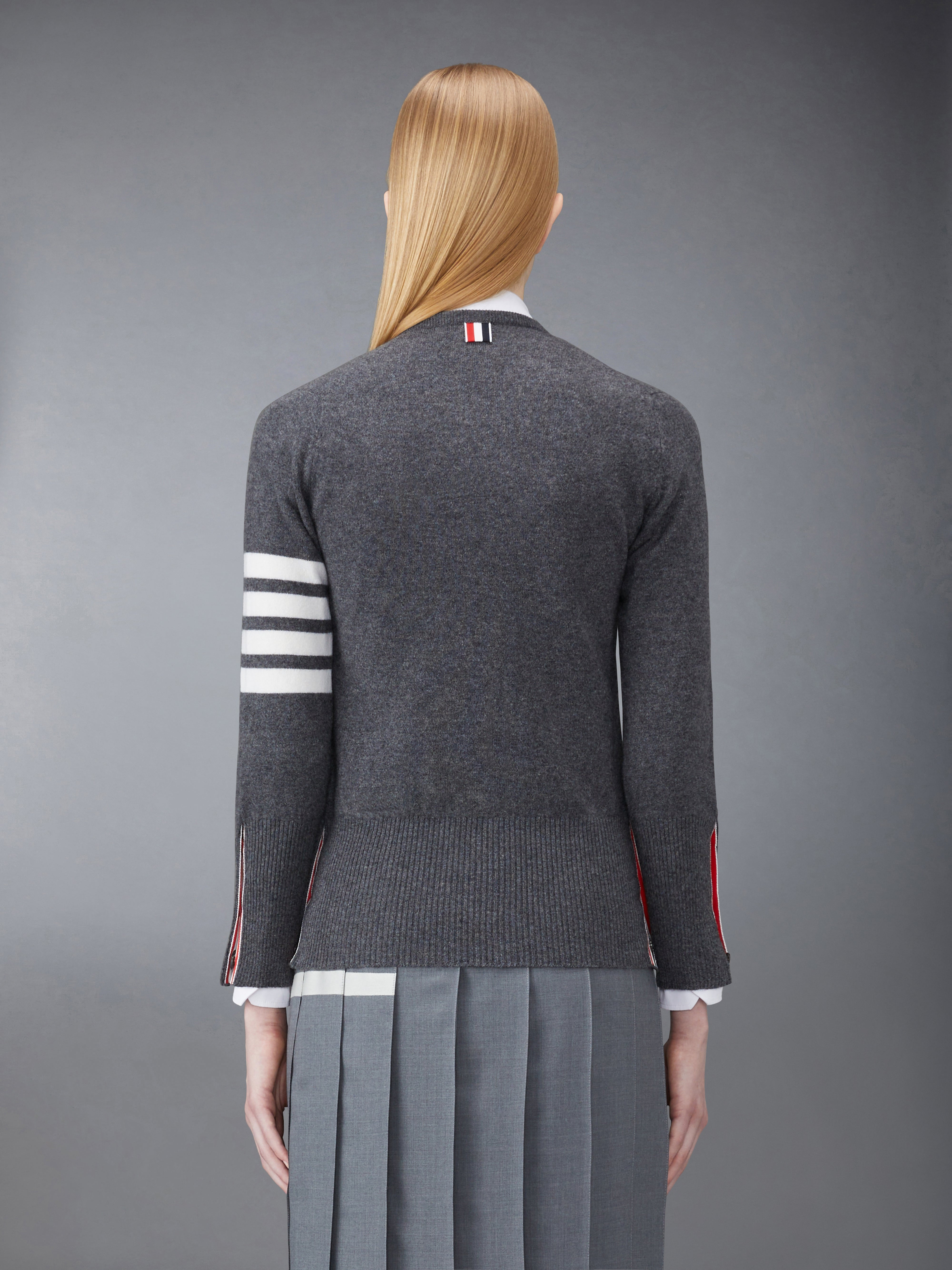 Medium Grey Cashmere 4-Bar Classic Crew Neck Cardigan - 2