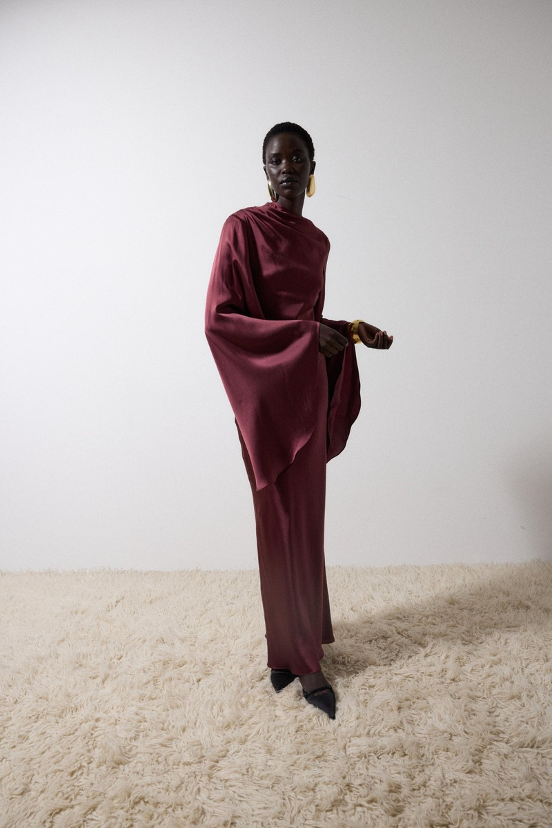 De La Vali ONDAS MAXI DRESS IN EARTH SILK SATIN outlook