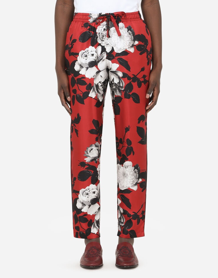 Camellia-print silk pajama pants - 1