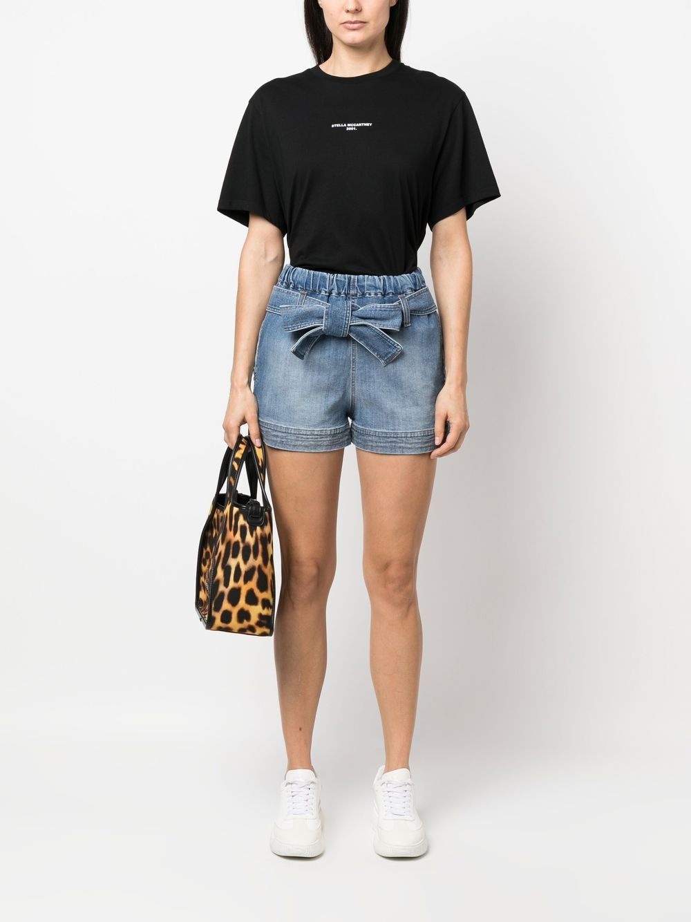 tie-waist denim shorts - 2