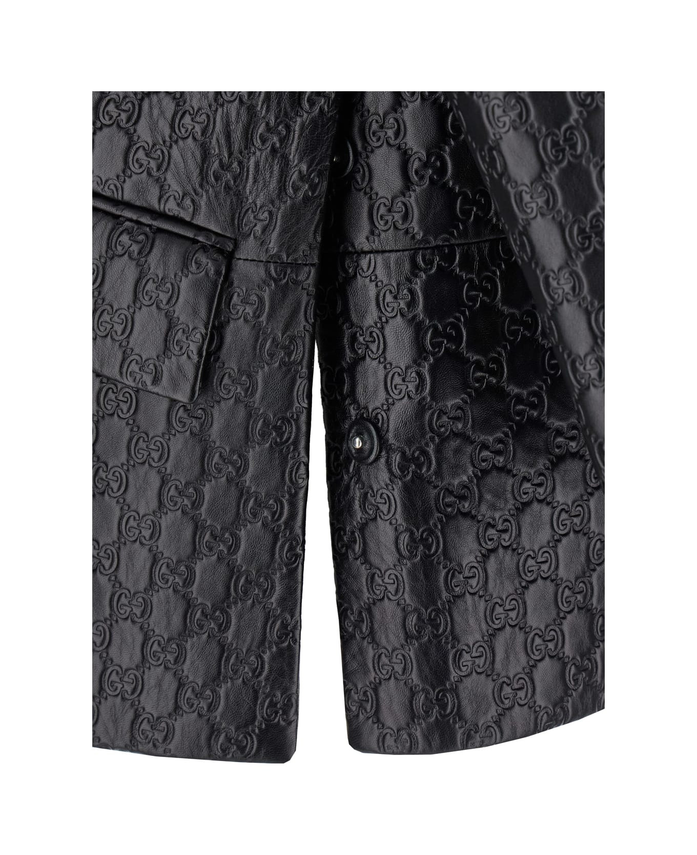 Black Jacket With Embossed All-over Gg Logo In Leather Woman - 4