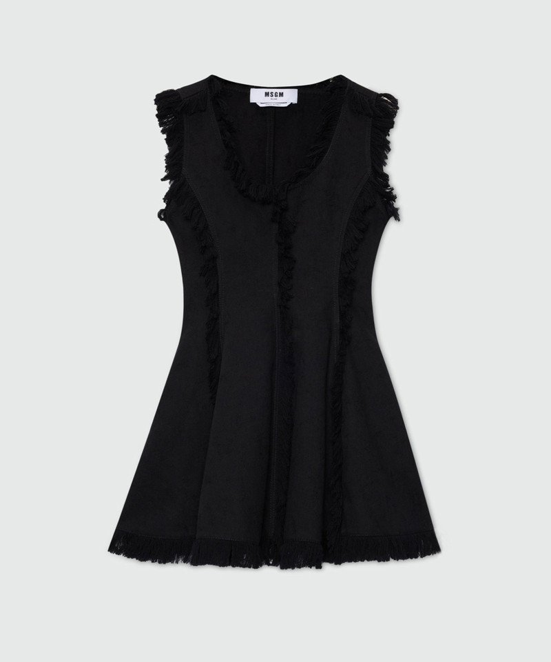Black frayed raw cotton mini dress. 1