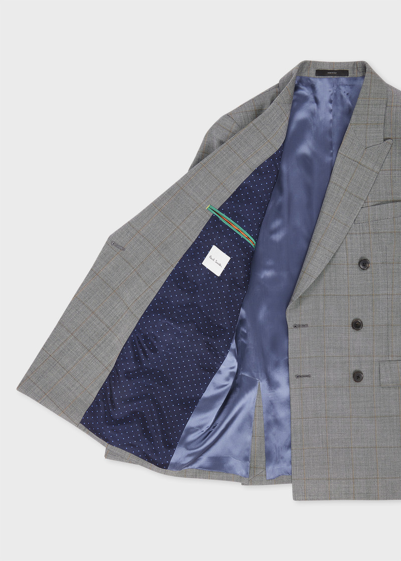 Grey Windowpane Check Wool Double-Breasted Suit 4