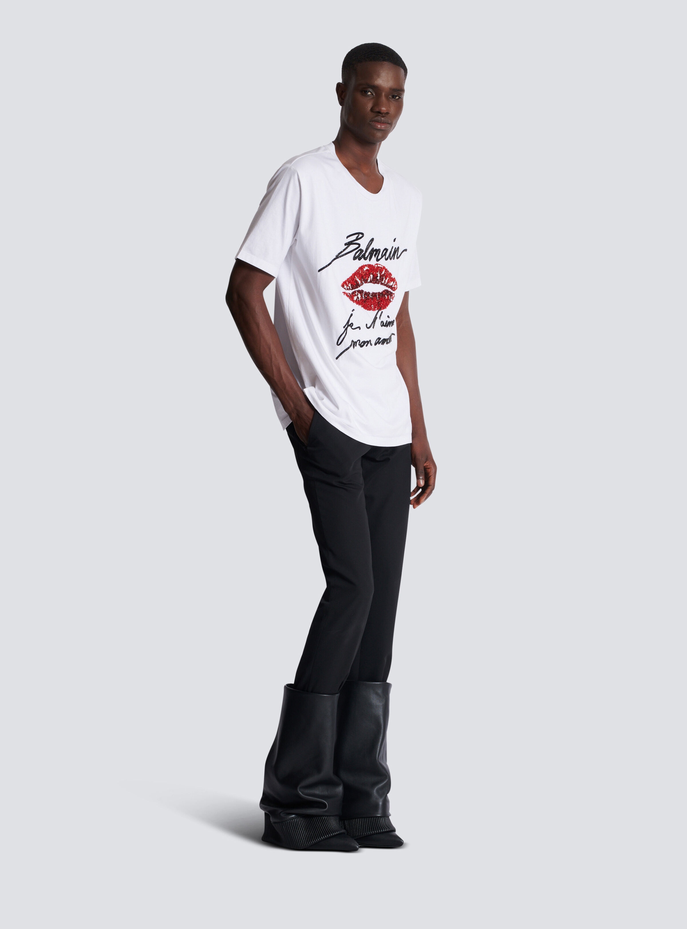 Embroidered T-shirt with Balmain "Love Letter" and Lips - 3