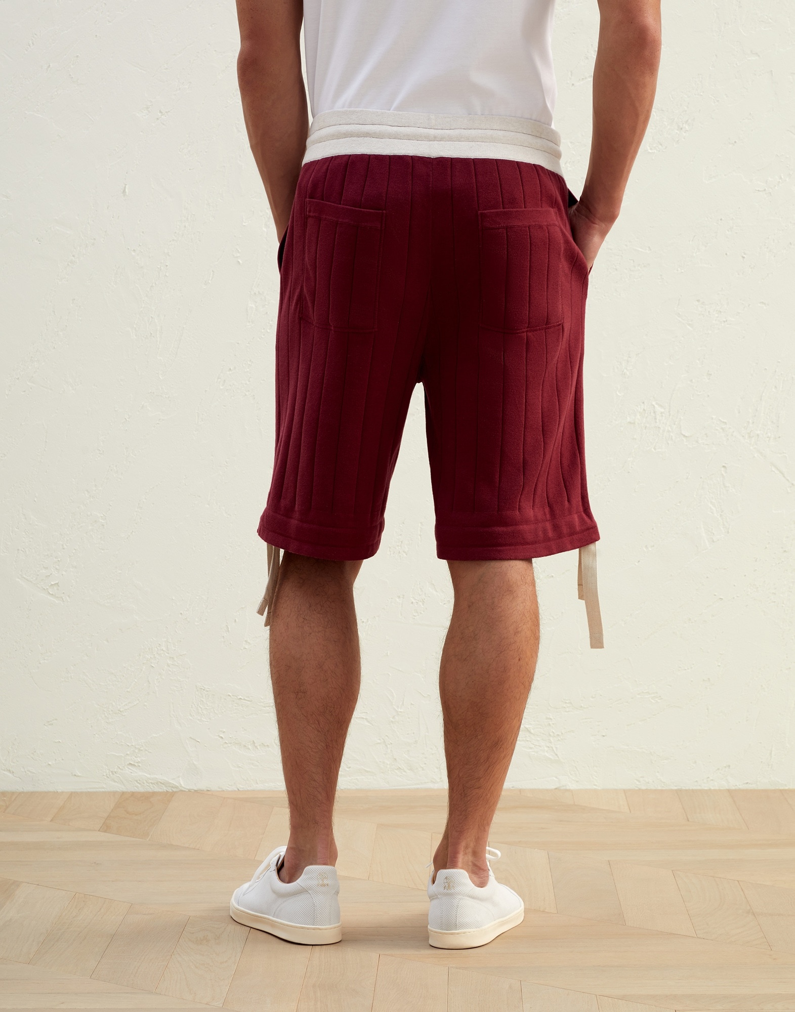 Cotton flat rib knit Bermuda shorts with drawstring cuffs - 2