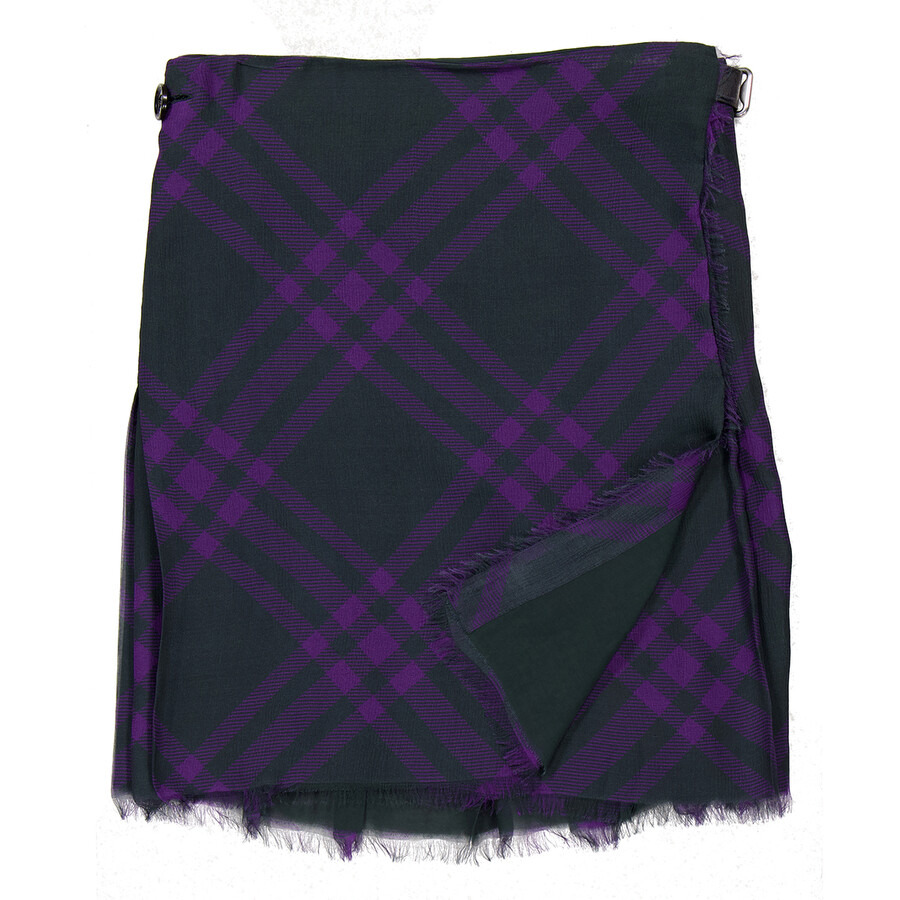 Burberry Wrap- Belt Check-Pattern Frayed Skirt - 2