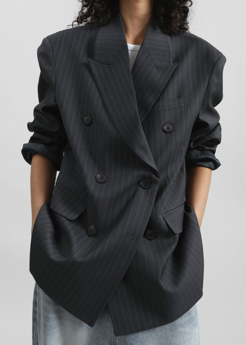 Tarbert Double-Breasted Blazer - Grey/White Pinstripe 6