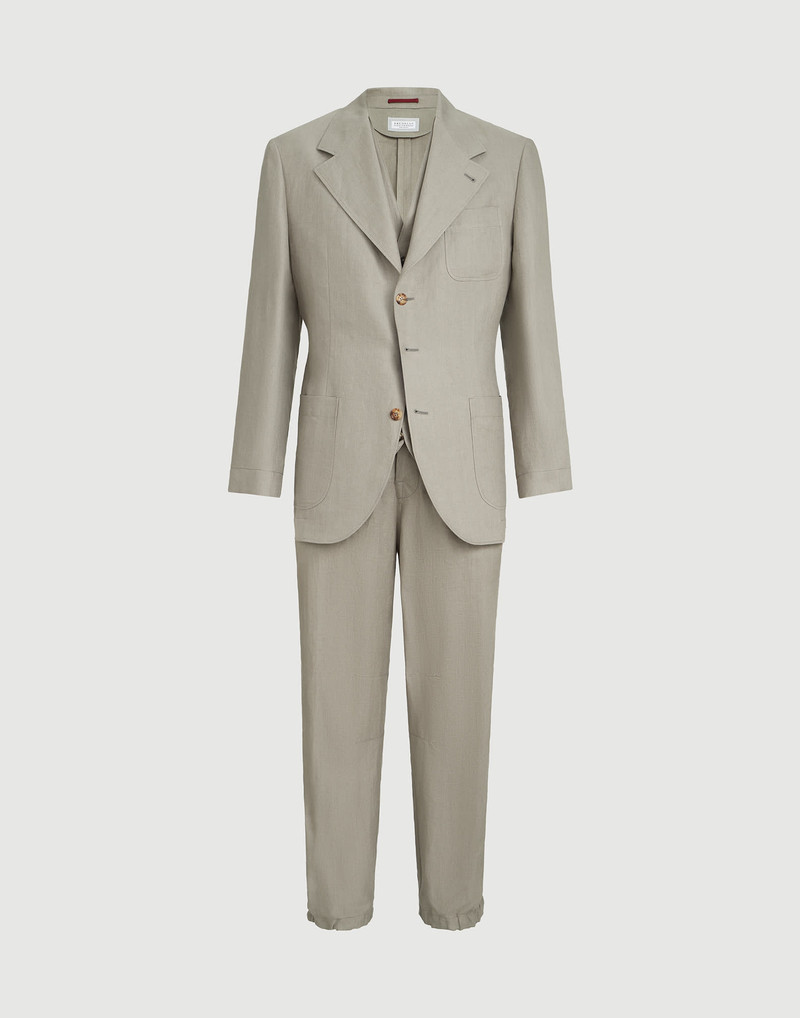 Linen micro chevron 3-piece suit: unlined jacket, waistcoat and trousers with drawstrings 1