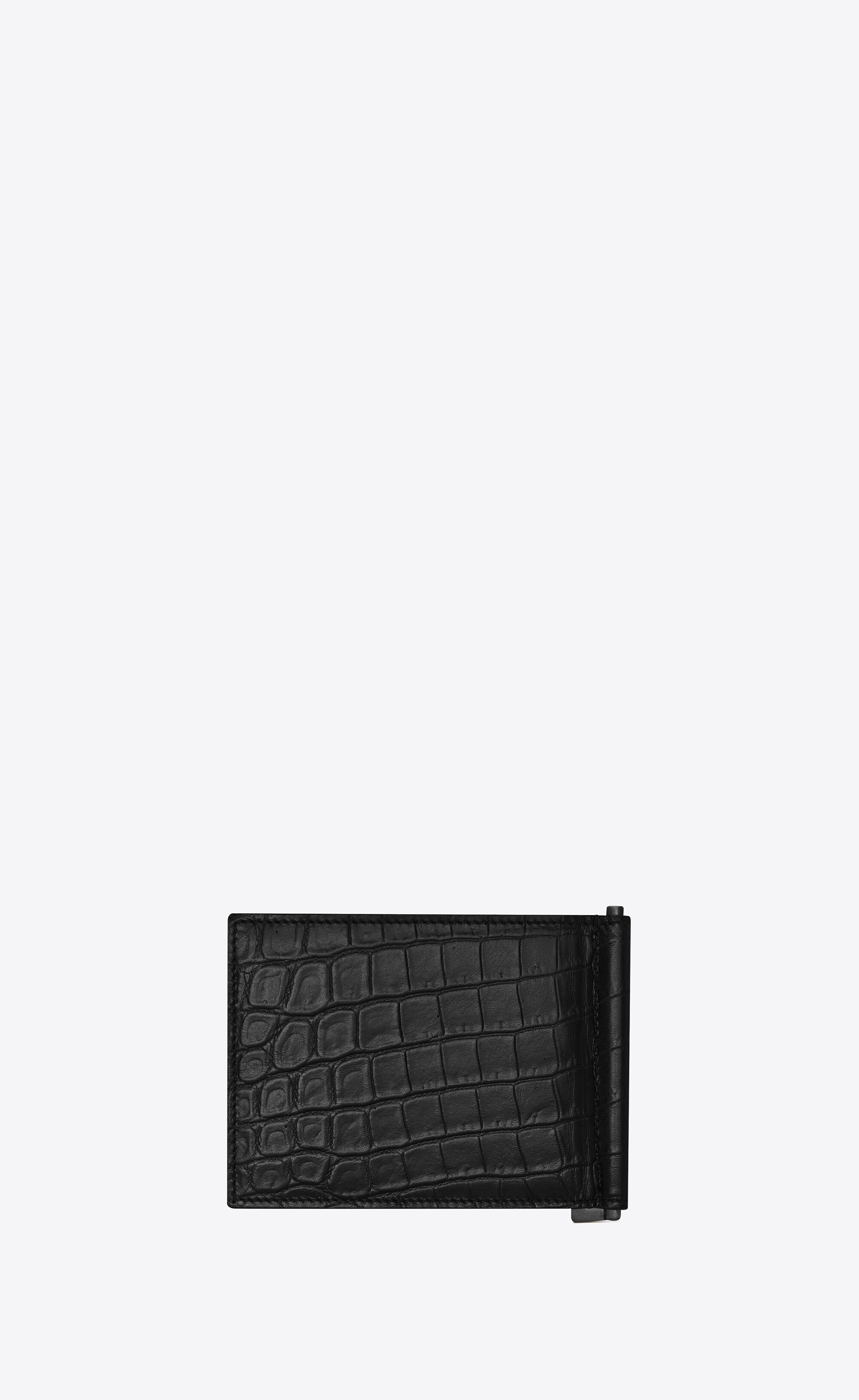 tiny monogram bill clip wallet in crocodile-embossed leather - 2