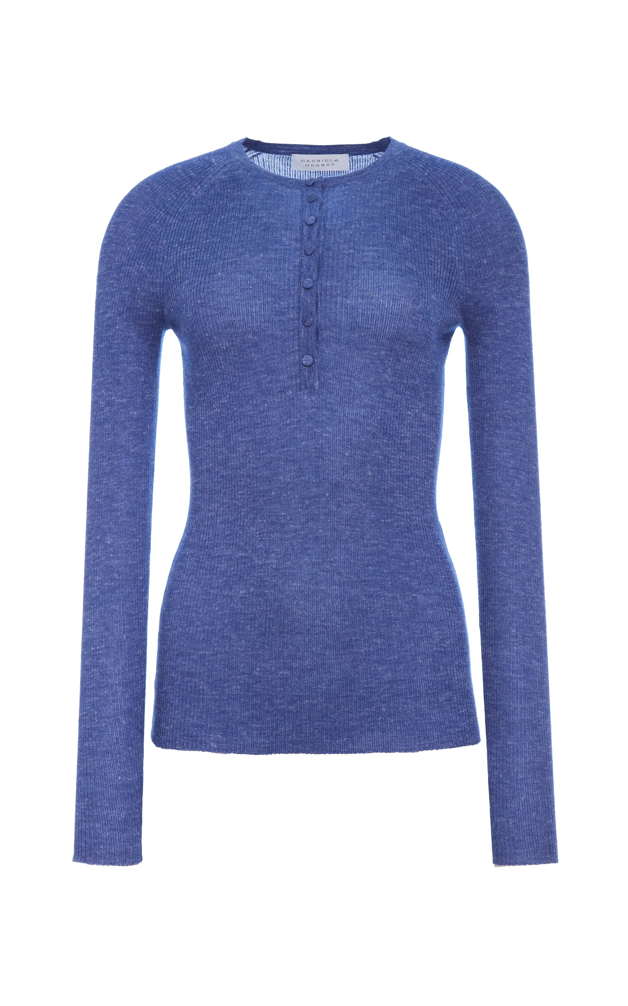 Anges Knit Henley in Cobalt Cashmere Silk with Hemp - 1