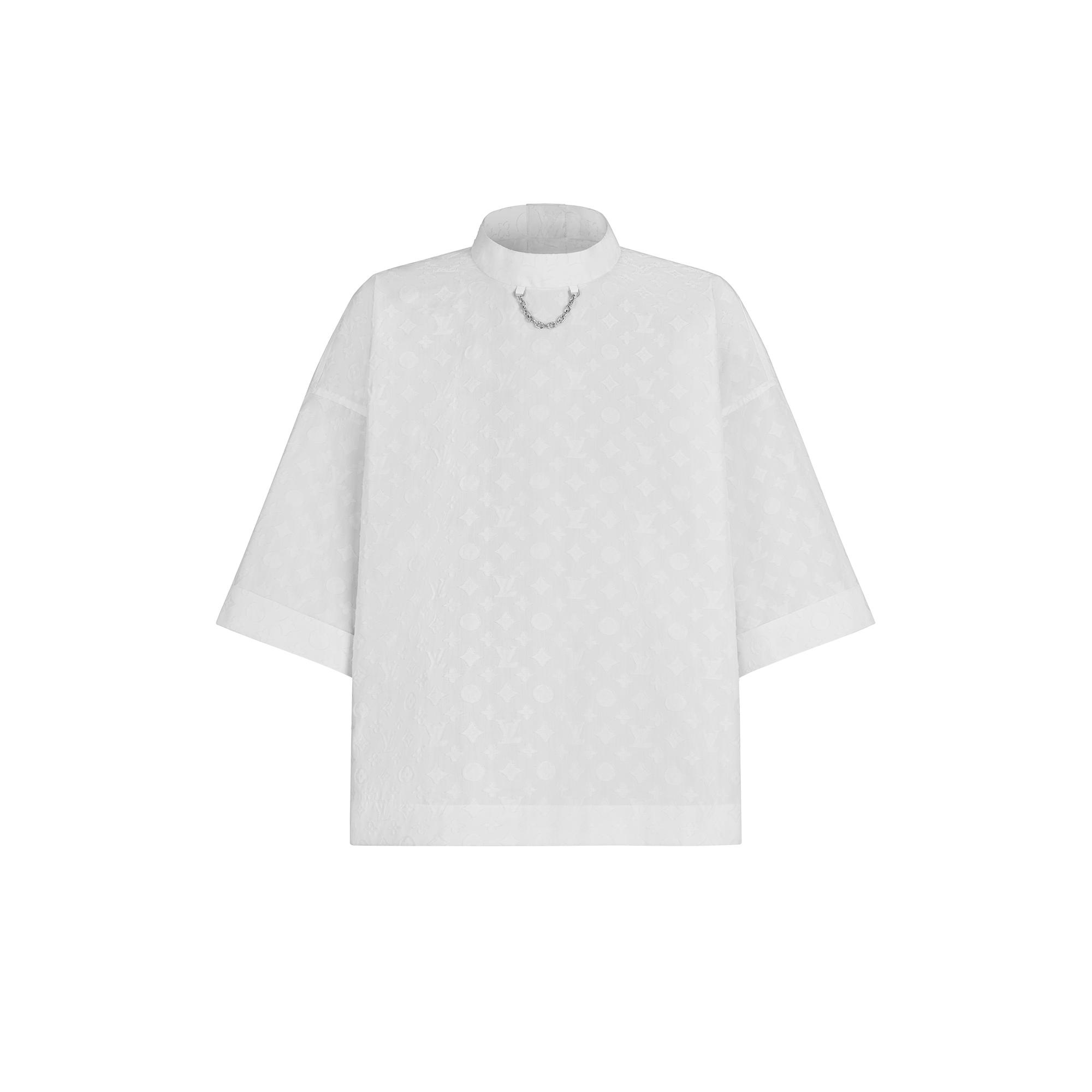 Boxy Monogram Cotton Poplin Blouse with Chain Detail - 1