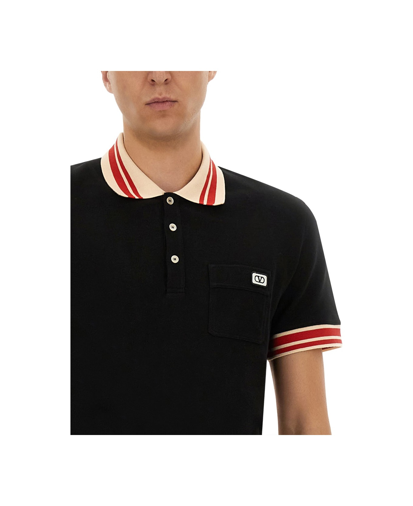 Cotton Pique Polo Shirt With 'vlogo' Patch - 4