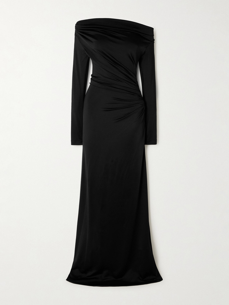 Off-the-shoulder Draped Satin Gown 1