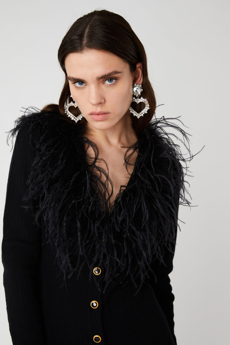 WOOL BLEND KNITTED CARDIGAN WITH FEATHERS 6