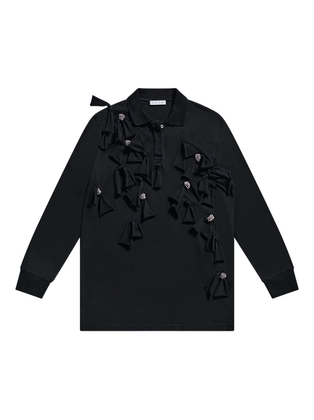 crystal-embellished bow long-sleeve dress - 1