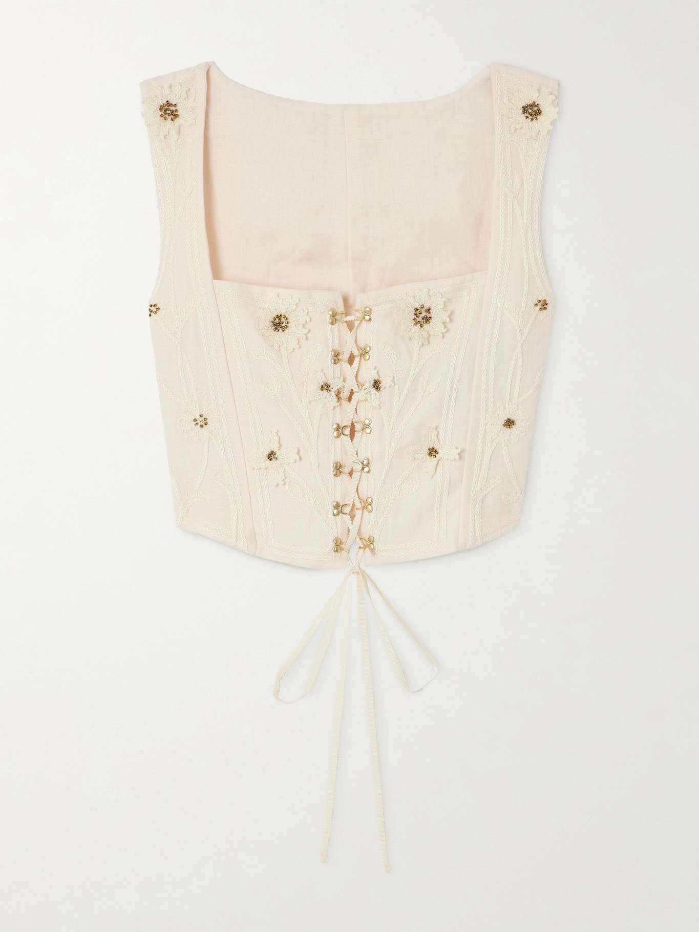 Cornalina embellished embroidered linen bustier top - 1