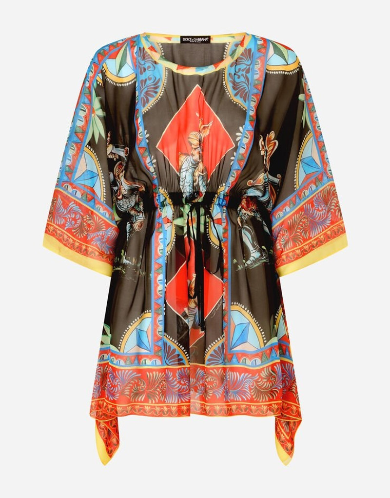 Short Carretto-print chiffon caftan 3