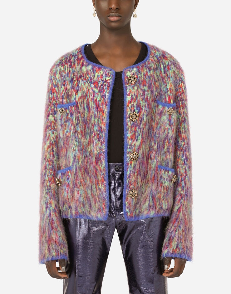 Knit jacket with multi-colored jacquard glitch design - 1