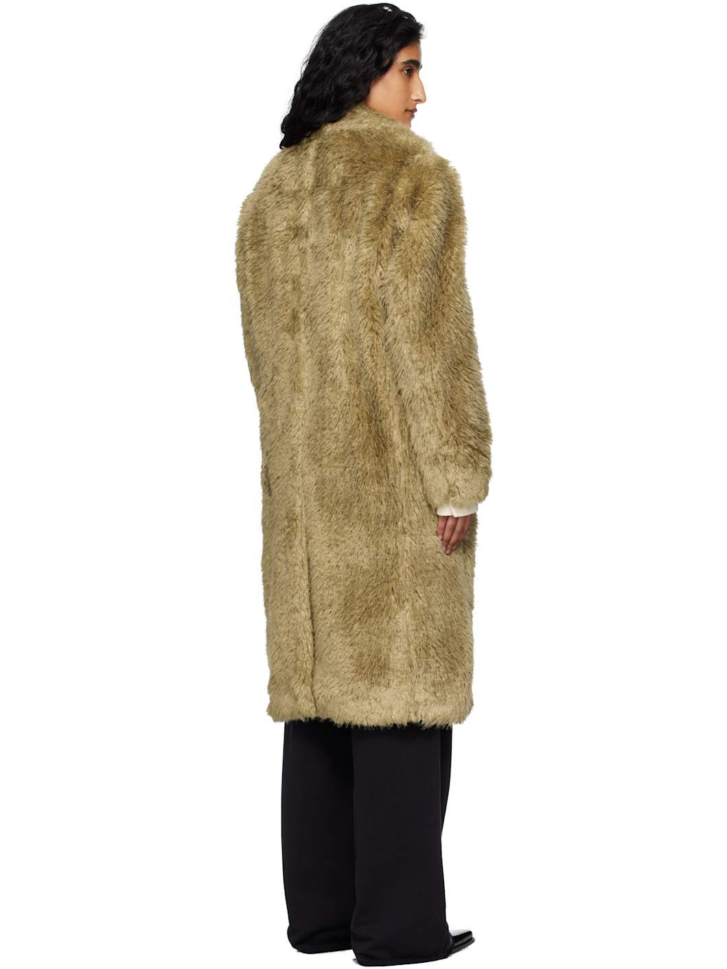 Khaki Fields Buttons Faux-Fur Coat - 3