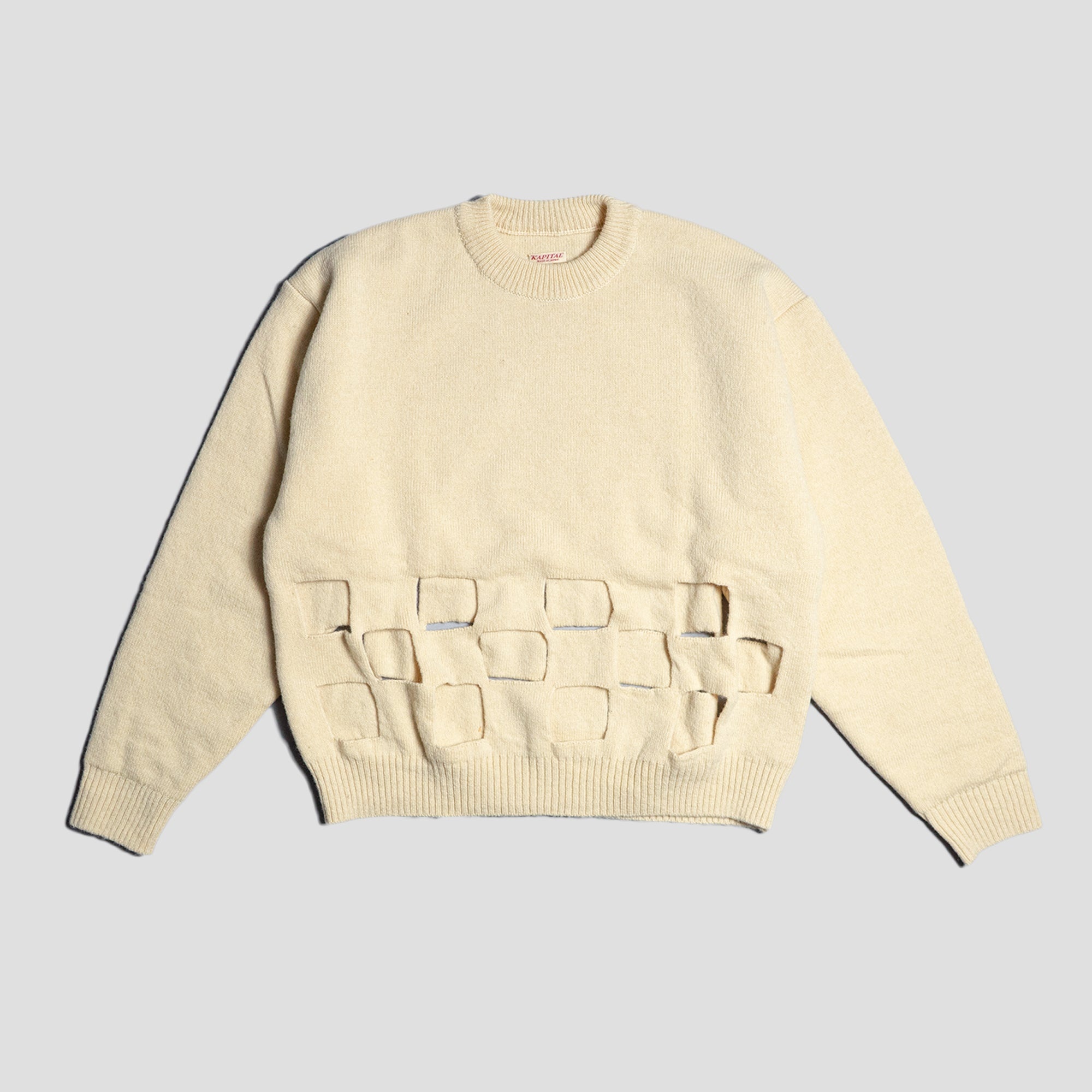 Beige KAPITAL 5G Wool Cable Knit Profile Rainbowy Patch Sweater