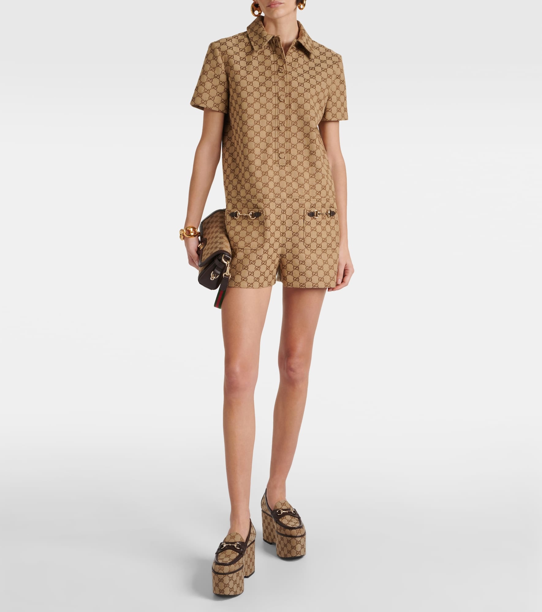 GG cotton-blend canvas playsuit - 2