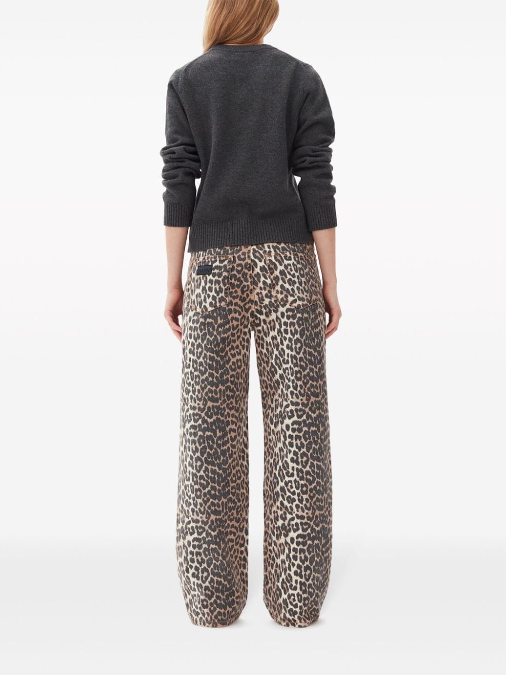 leopard print denim trousers - 4