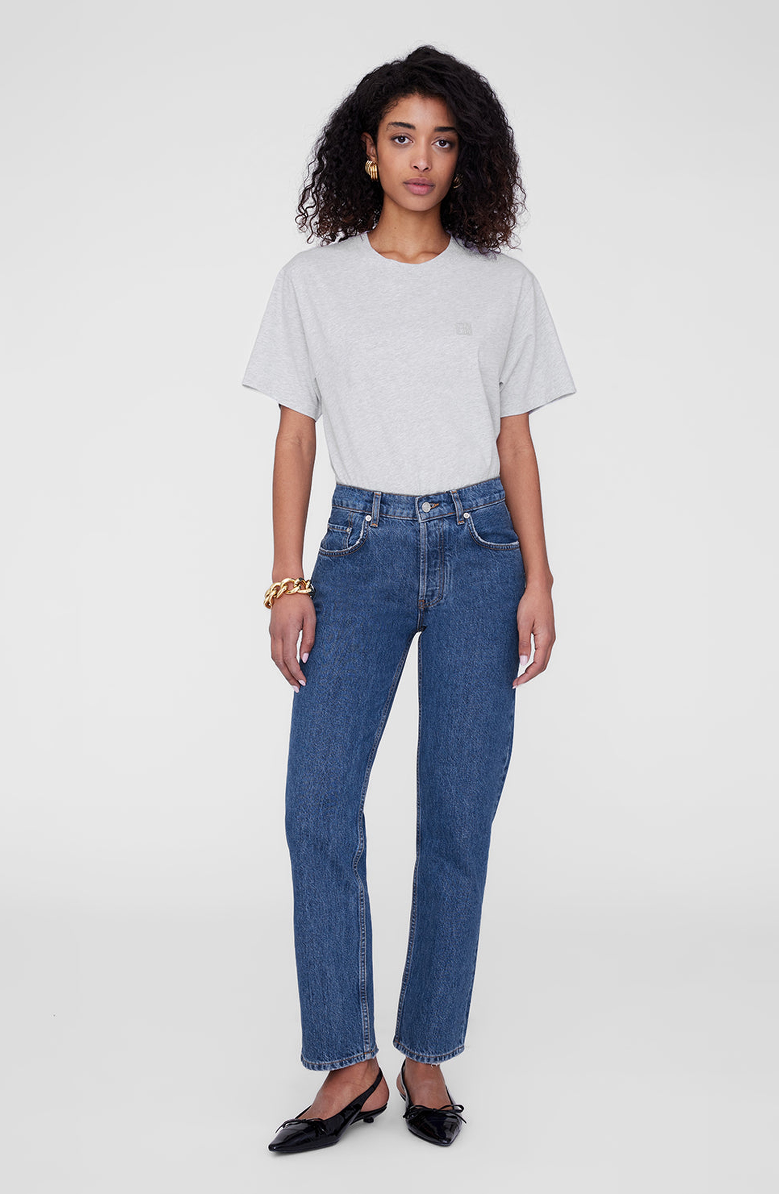 ANINE BING Lili Tee Framed Monogram in Heather Grey at Nordstrom - 1