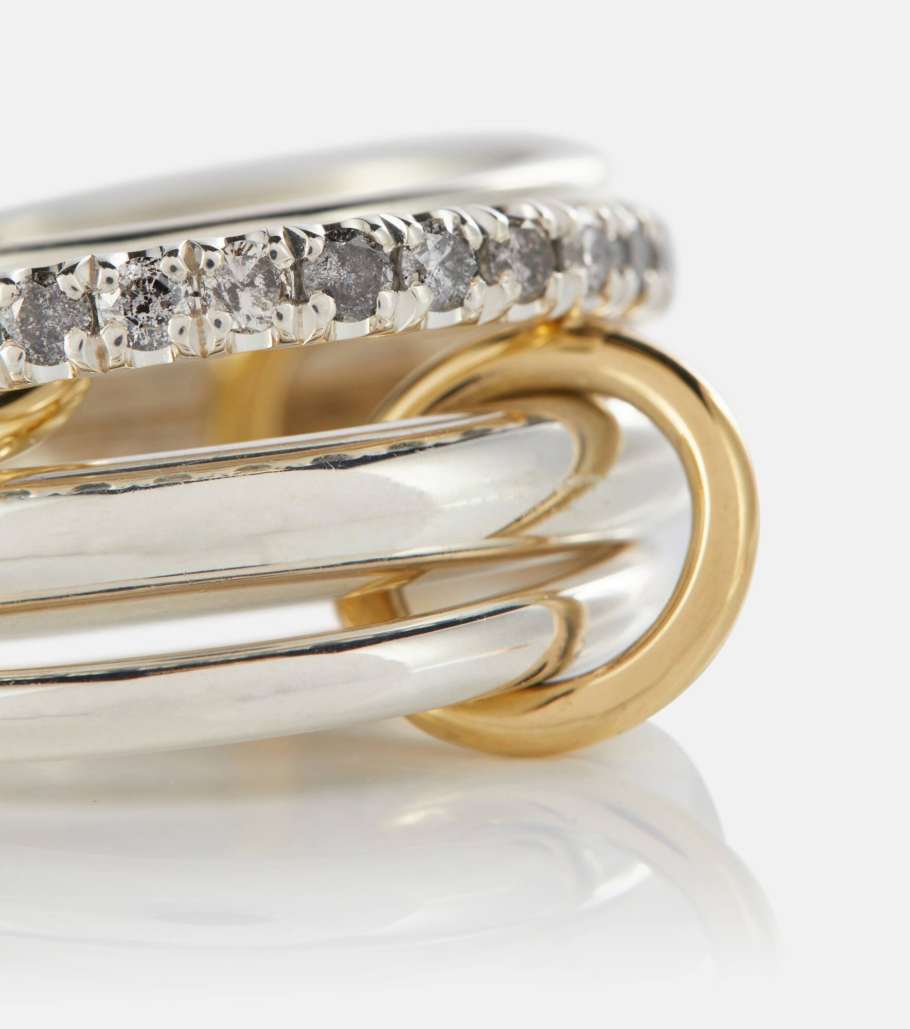 Janssen SG Gris sterling silver ring with diamonds and yellow and rose gold connectors - 6