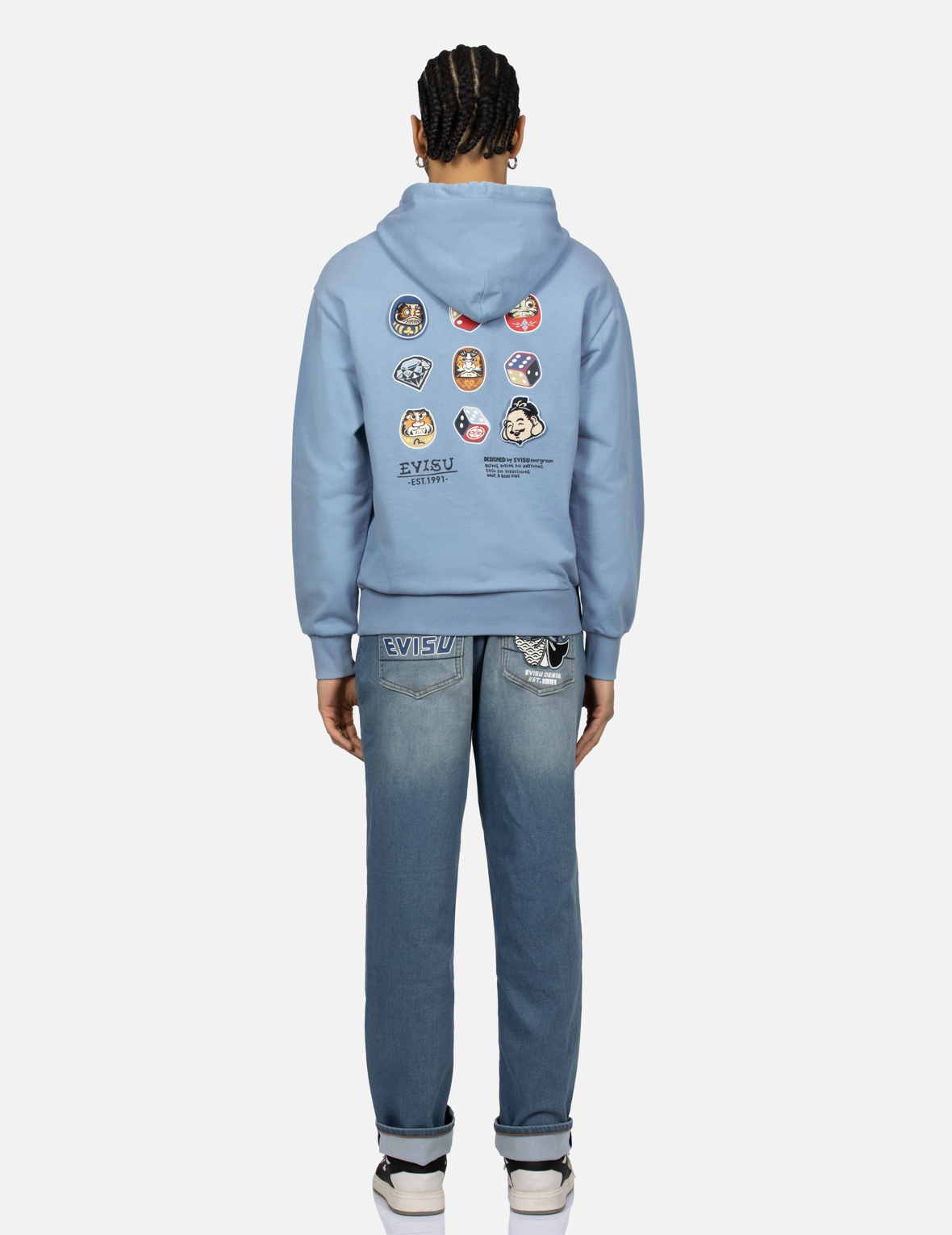 DARUMA AND GODHEAD EMBROIDERED BADGES RELAX FIT HOODIE - 5