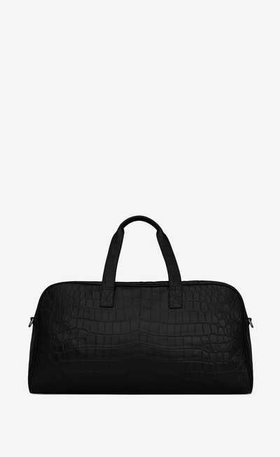 SAINT LAURENT camp duffle bag in crocodile-embossed leather and cotton outlook