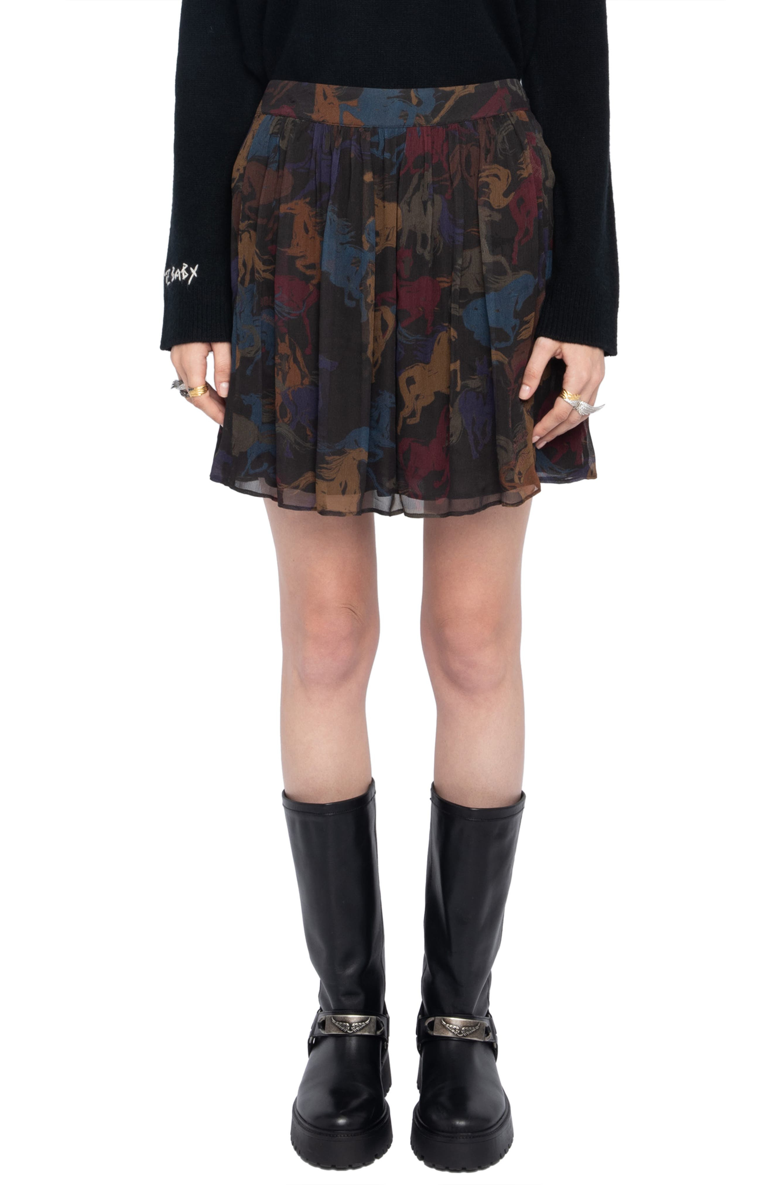 Zadig & Voltaire Jadys Horse Print Miniskirt in Dark Chocolate at Nordstrom - 1
