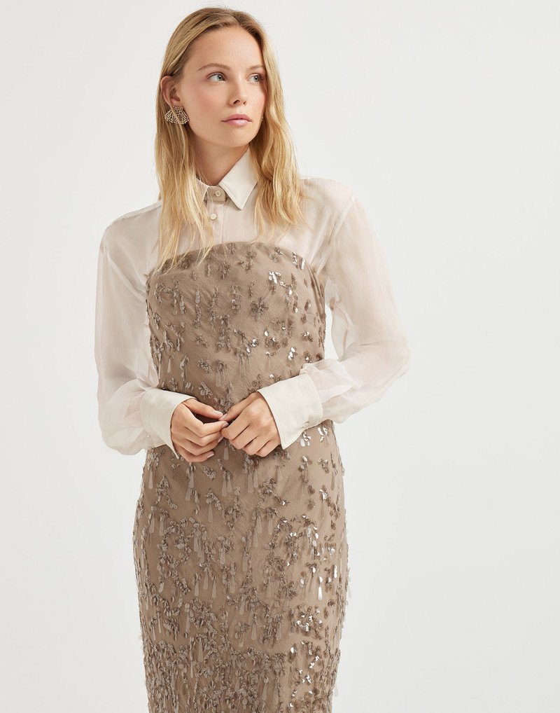 Crispy silk couture dress with swing drops embroidery 4
