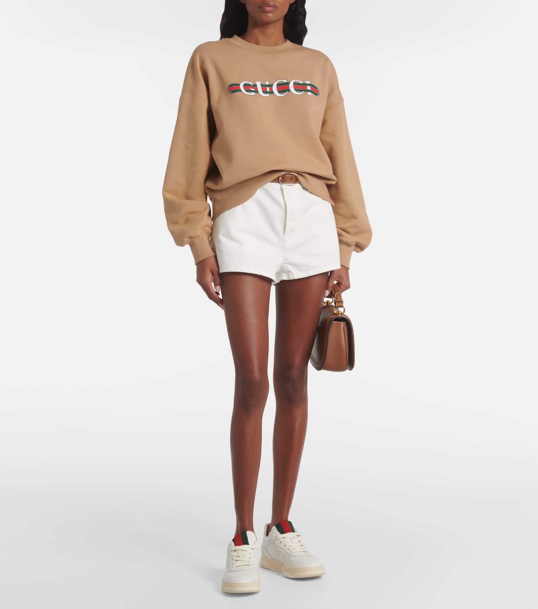 Leather-trimmed denim shorts - 2