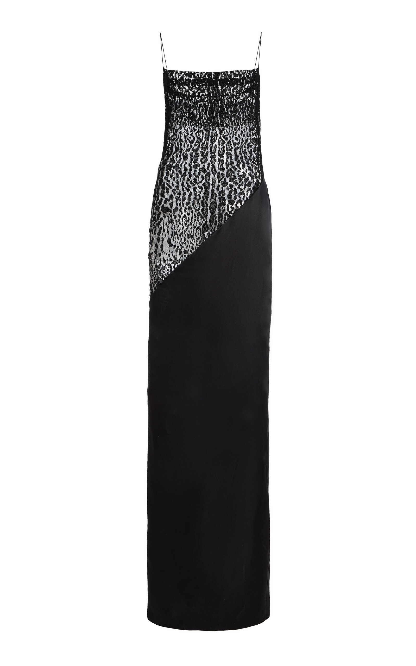 Lace-Trimmed Silk-Blend Crepe Maxi Dress black - 1