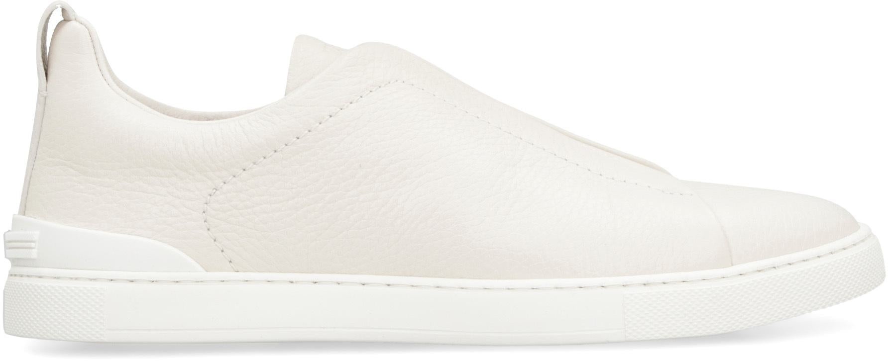 ZEGNA TRIPLE STITCH LEATHER SNEAKERS - 2