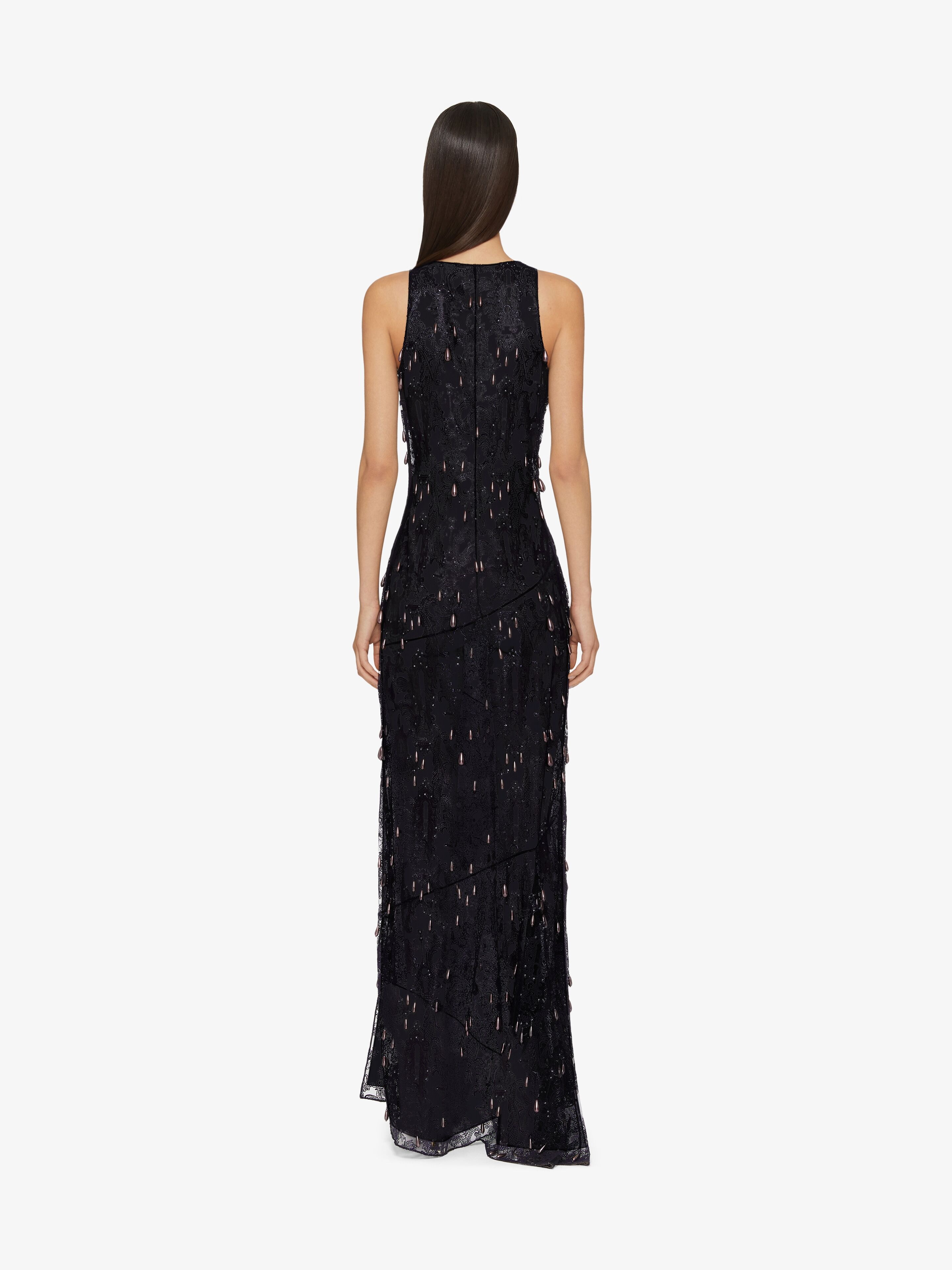 EVENING DRESS IN LACE WITH EMBROIDERED PEARLS - 4
