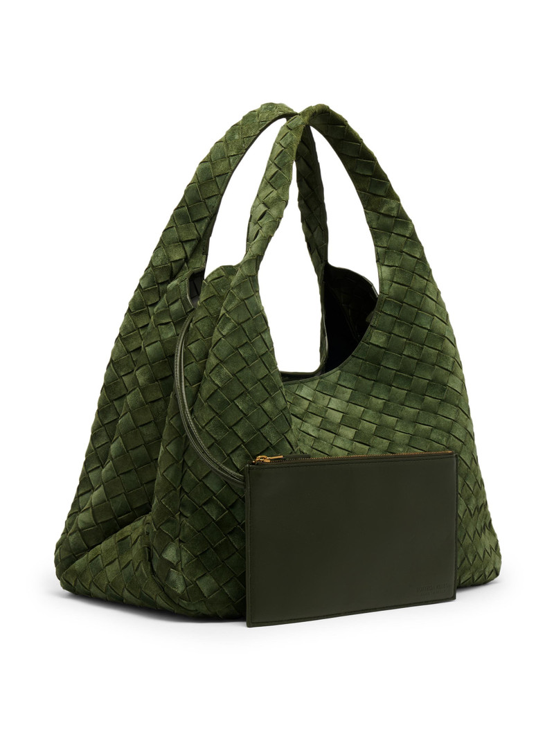 Women's Campana Large Intrecciato-Suede Shoulder Bag - Green Tweed Brass 8