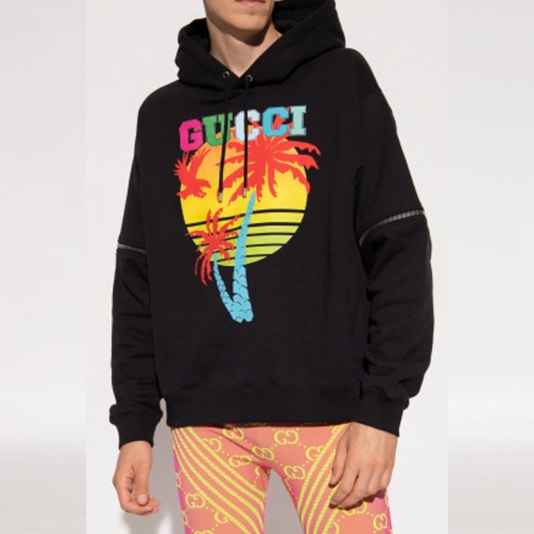 Gucci Sunset Hooded Sweatshirt With Removable Sleeves 'Black' 700117-XJEOT-1082 - 3