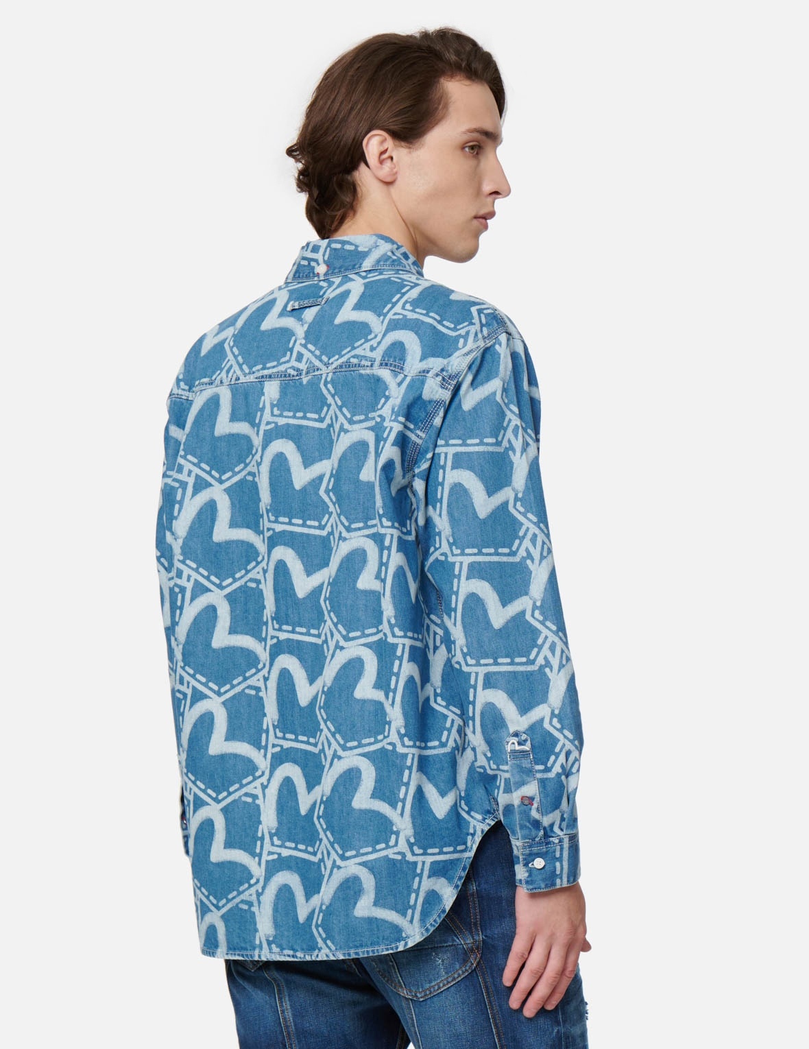 ALLOVER POCKET GRAPHIC PRINT DENIM SHIRT - 8