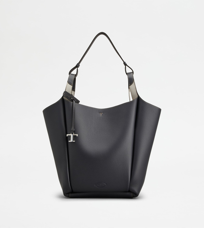 BUCKET BAG IN LEATHER MEDIUM - BLUE, GREY 1