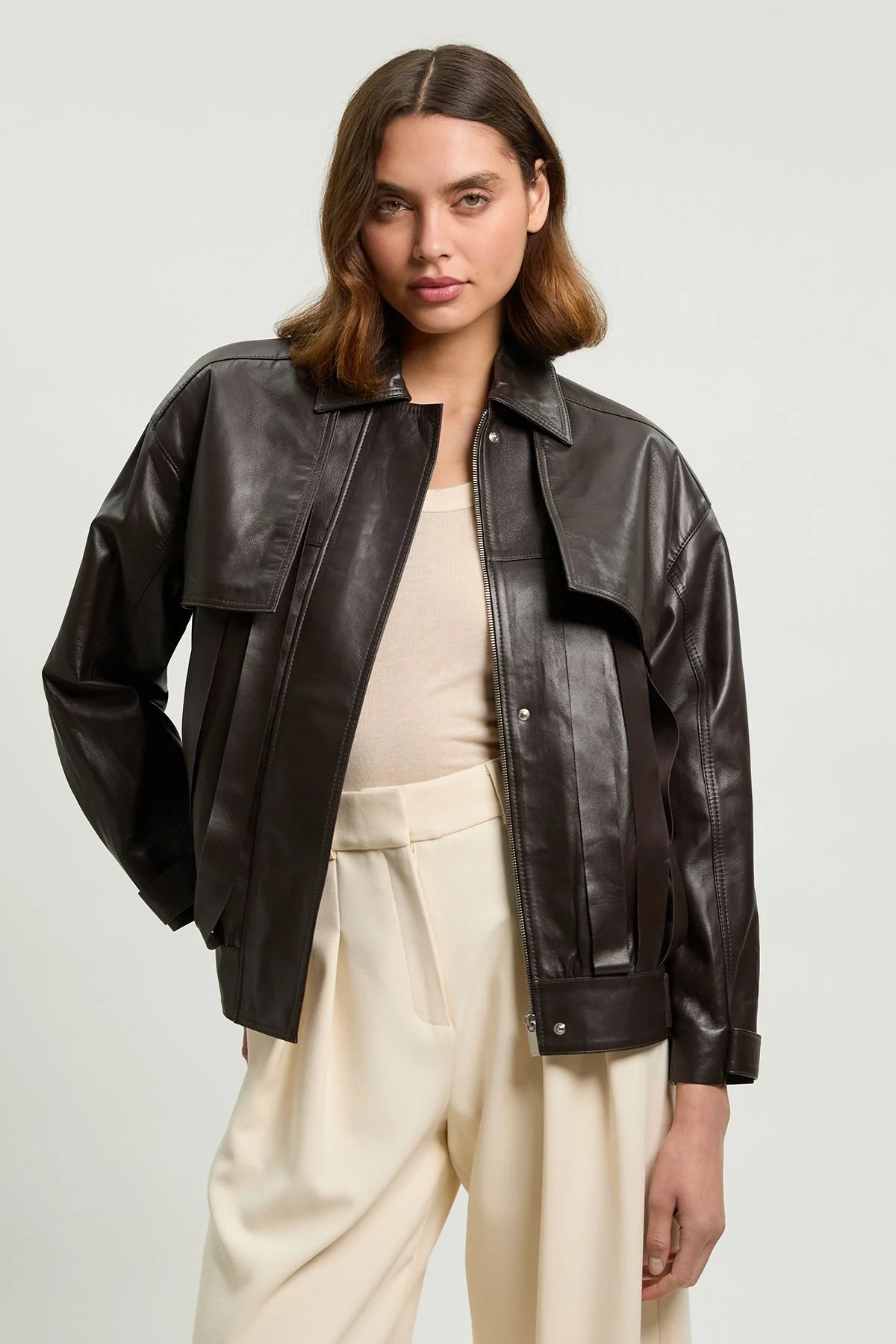 Leather Tassel Collared Jacket - 1