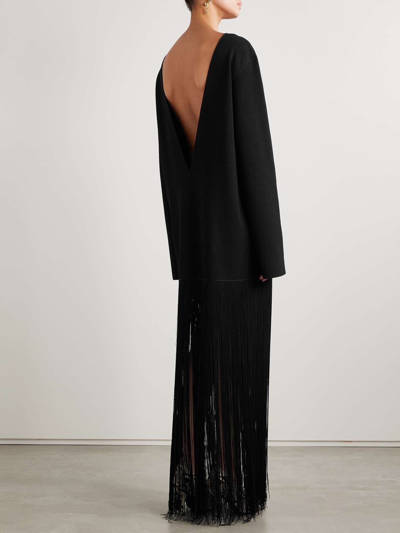 Paley fringed ribbed-knit gown Black - 3