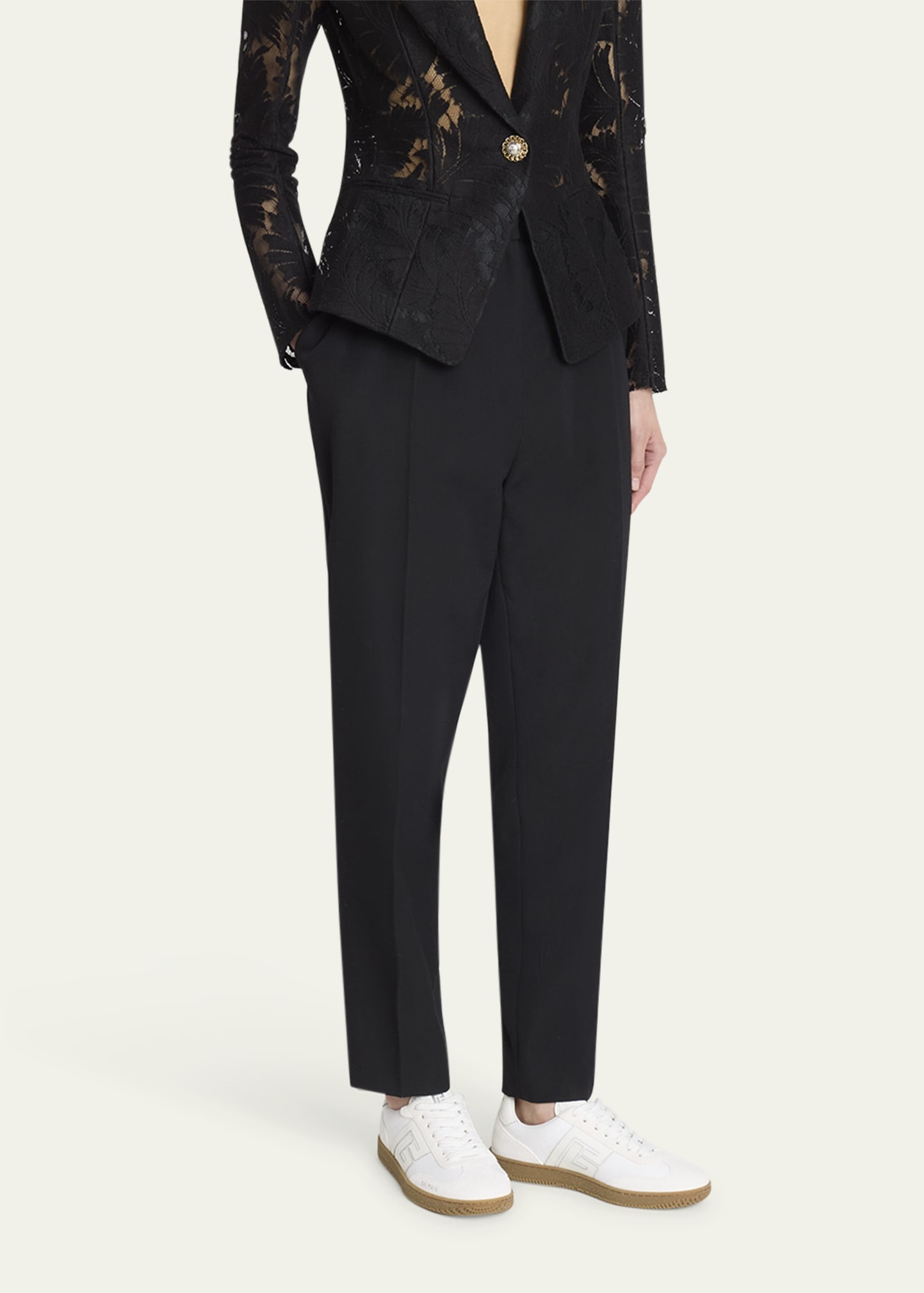 High Waist Pleated Tailored Wool Trousers - 4