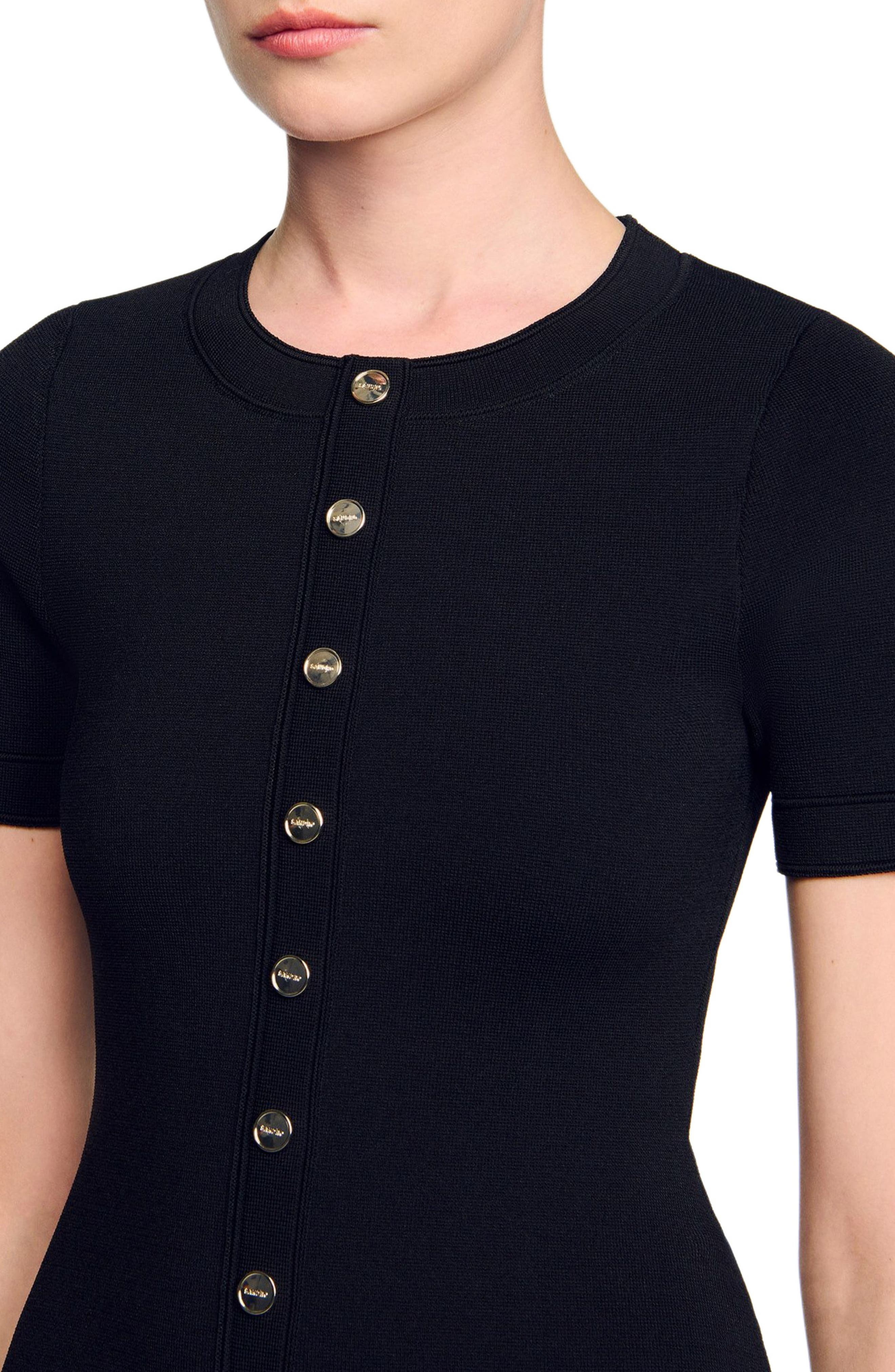 SANDRO Mini knit dress with ruffle in Black /Ecru at Nordstrom - 4