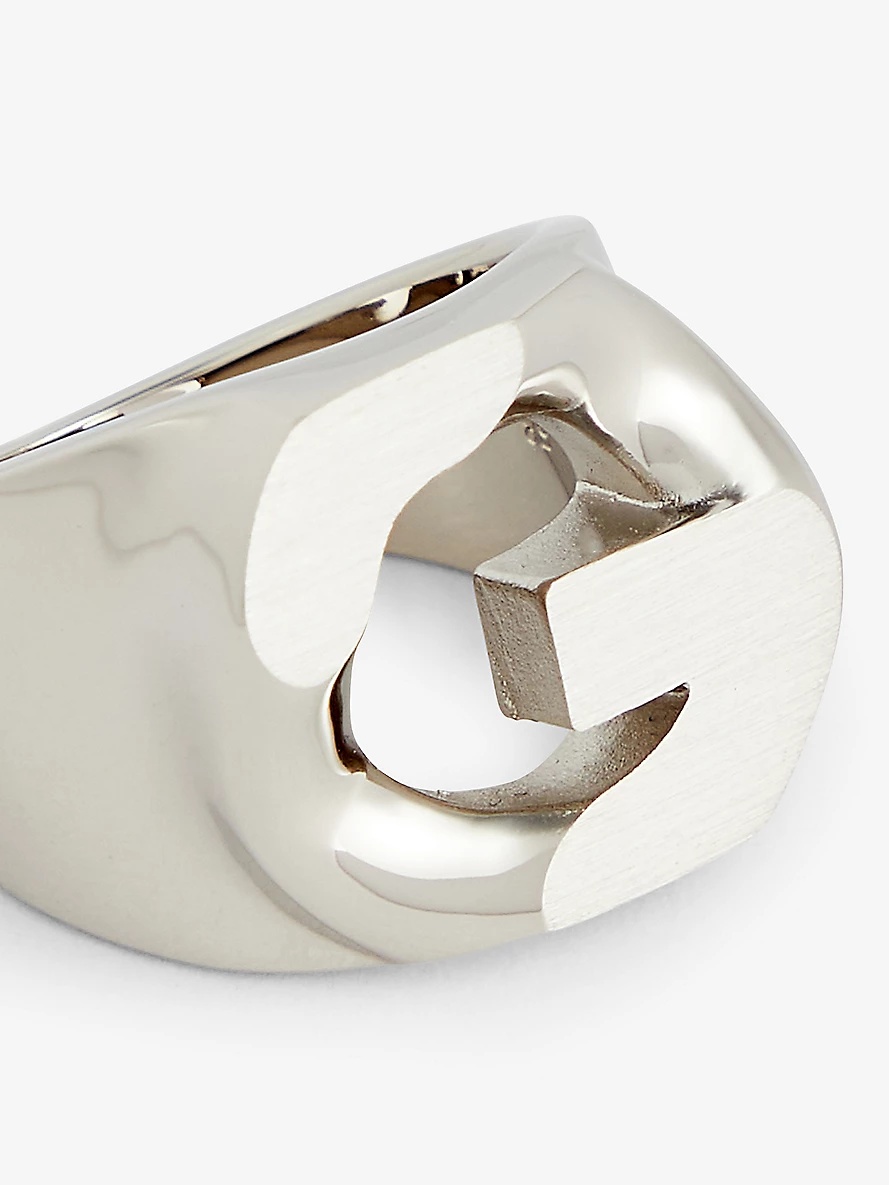 Chain logo silver-tone brass signet ring - 2
