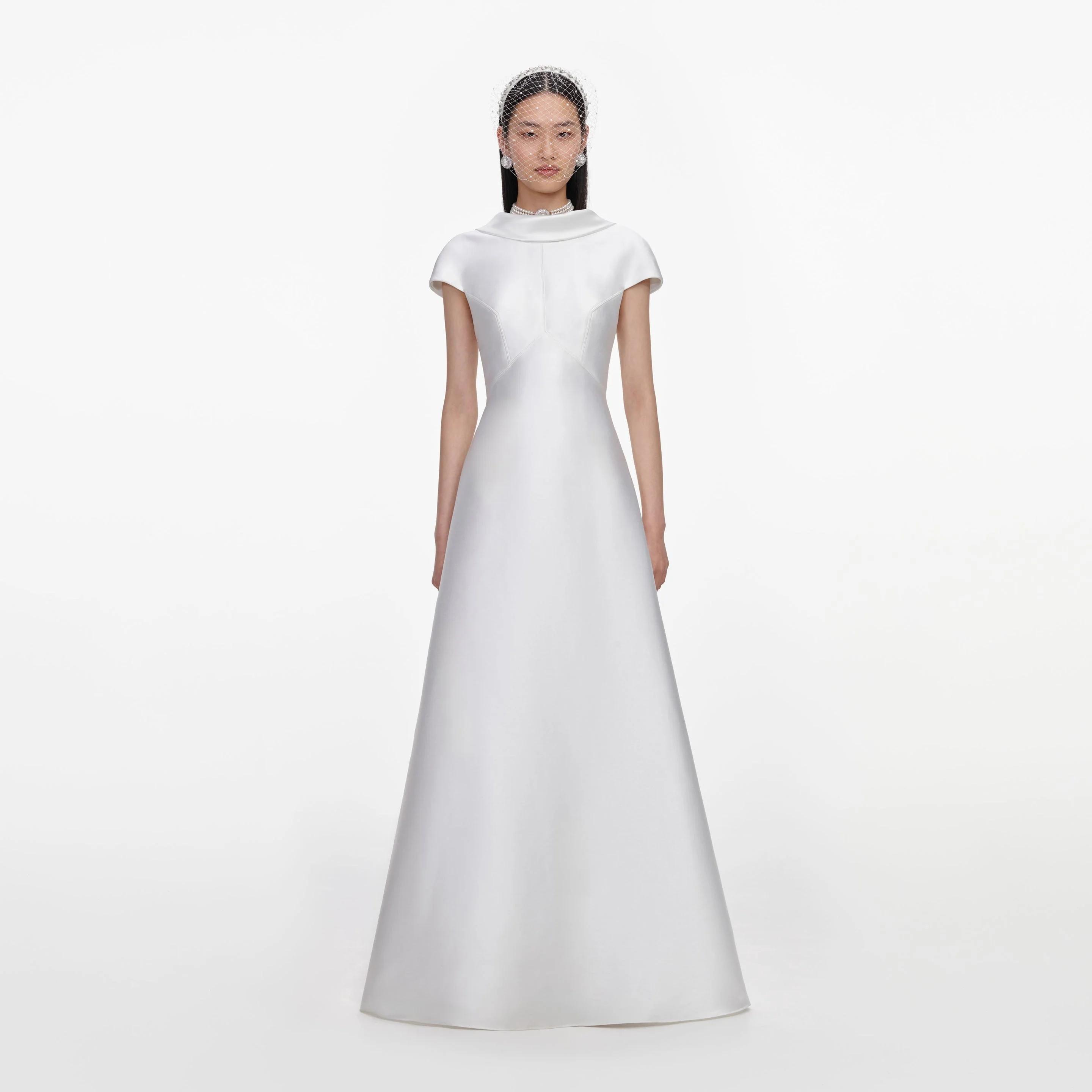 White Taffeta Collared Maxi Dress - 1