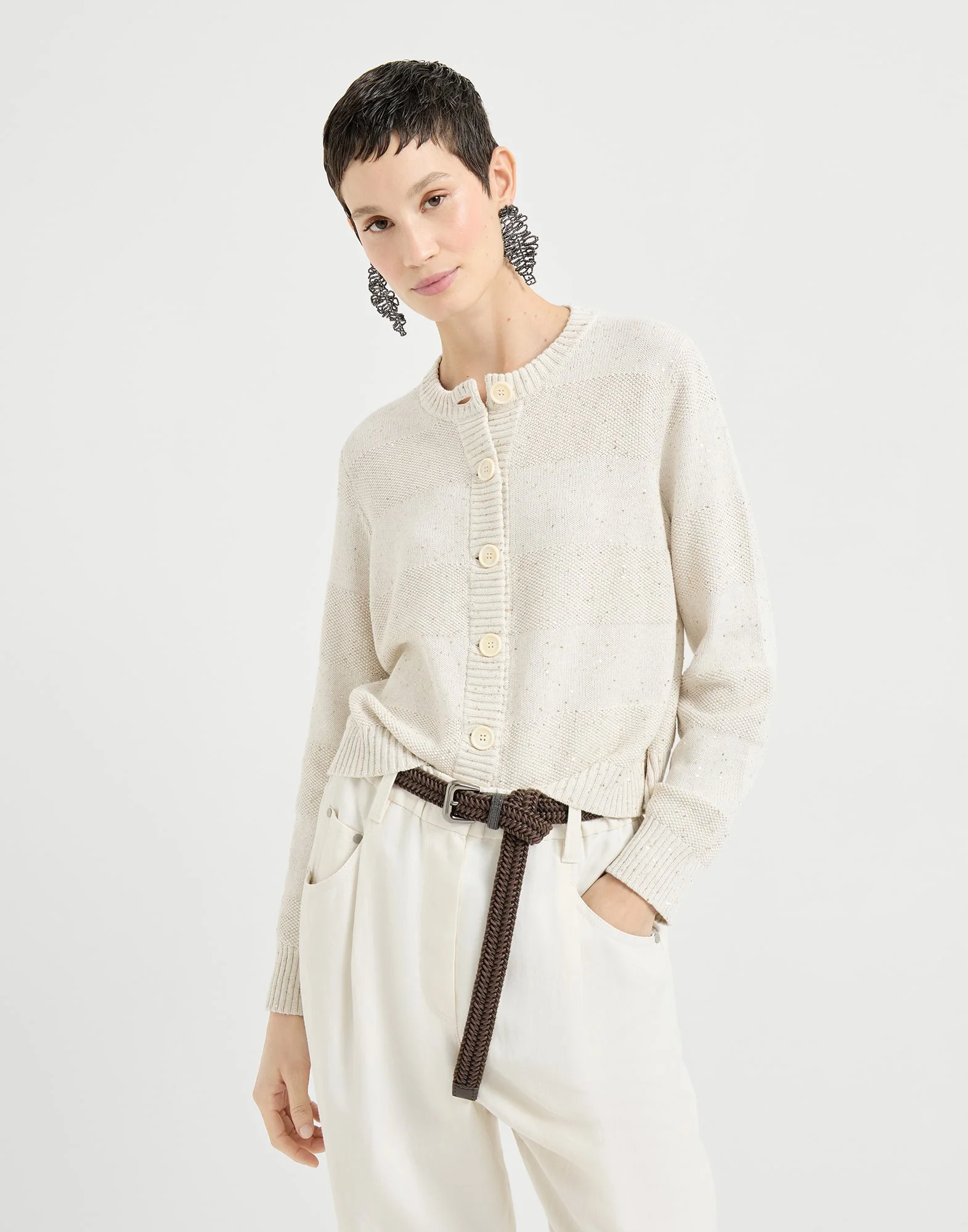 Textured stripe cardigan in cotton Diamond yarn - 1