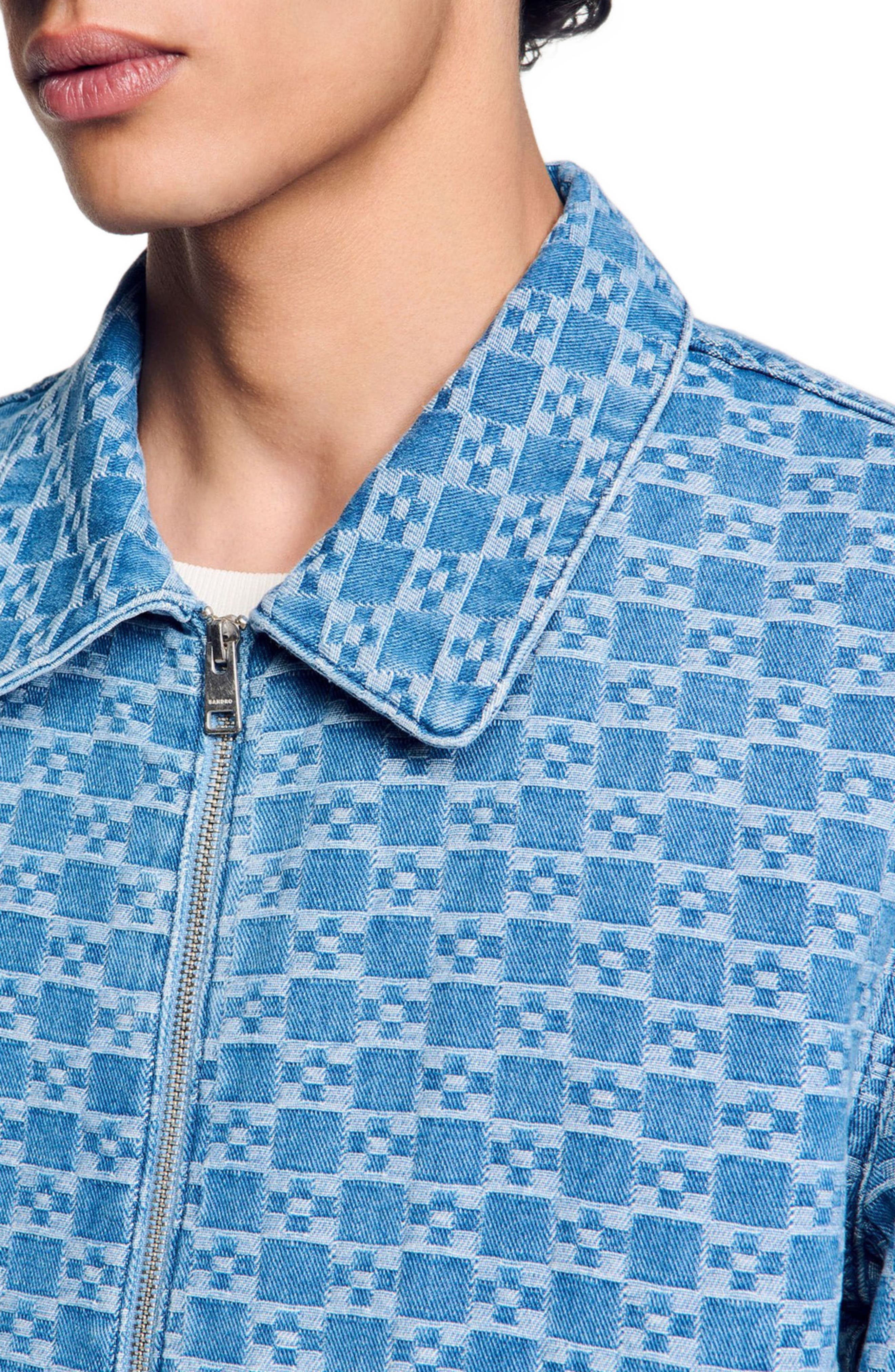 SANDRO Square cross denim jacket in Blue Vintage - 4