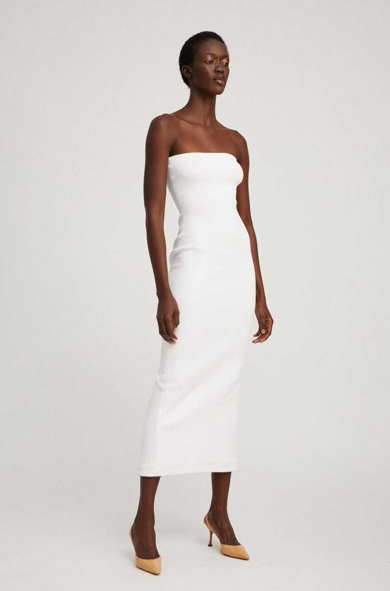 SPRWMN WHITE STRETCH JACQUARD TUBE DRESS outlook